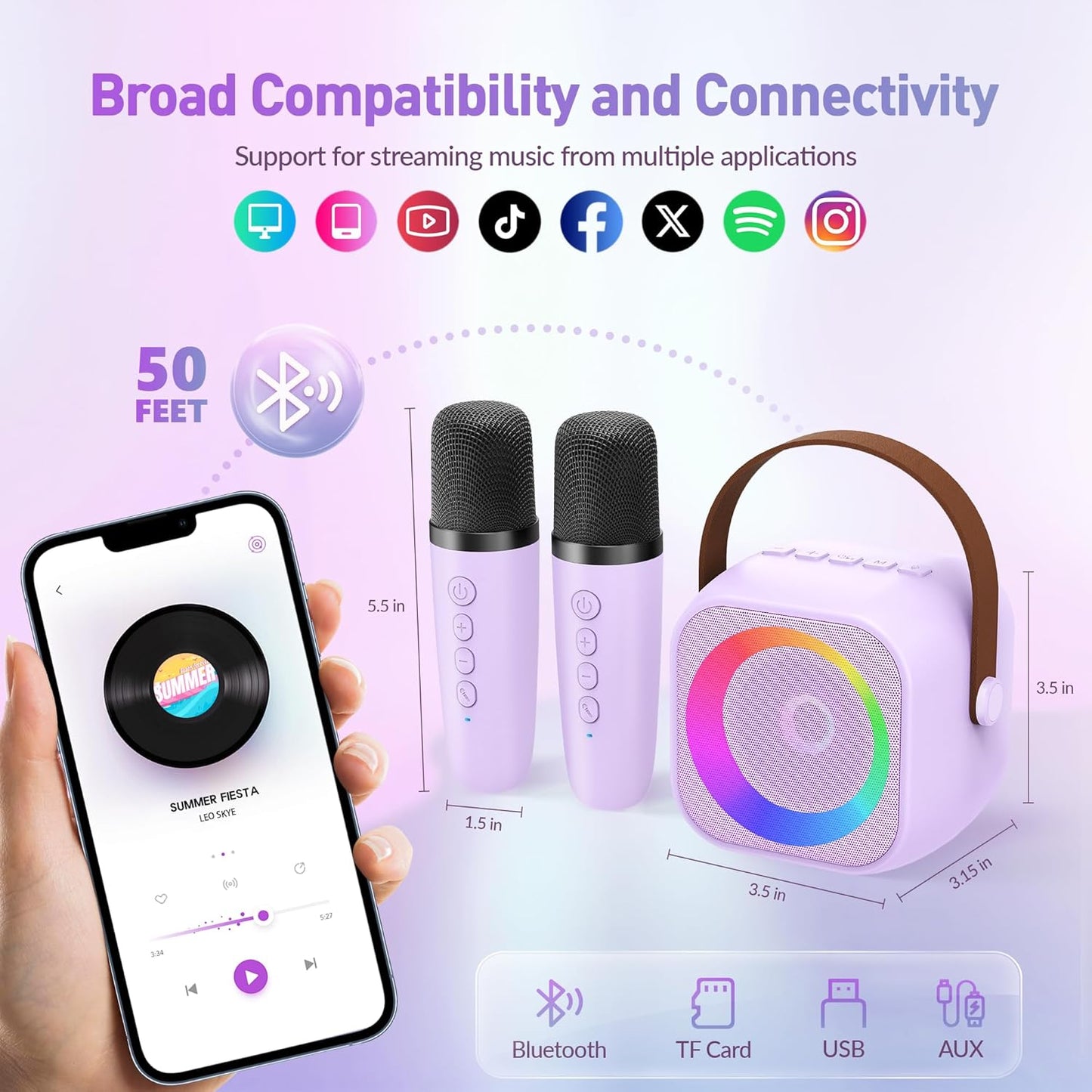 Mini Karaoke Machine for Kids Adults, Portable Bluetooth Speaker with 2 Wireless Microphone, Birthday Gifts for Girls Boys Ages 4, 5, 6, 7, 8, 9, 10, 12+ Years Old (Pinkcolor)