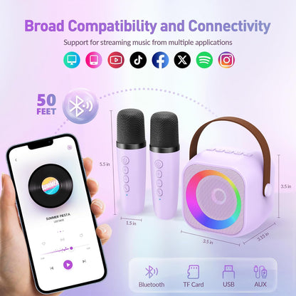 Mini Karaoke Machine for Kids Adults, Portable Bluetooth Speaker with 2 Wireless Microphone, Birthday Gifts for Girls Boys Ages 4, 5, 6, 7, 8, 9, 10, 12+ Years Old (Pinkcolor)