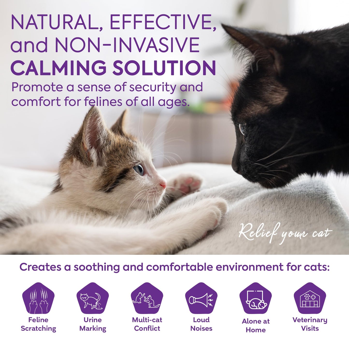 TopSum Cat Calming Pheromone Diffuser: Feline Pheromones Plug in for Stress, Alone At Home, Spraying, Fighting, Scratching, Aggression & Excessive Meowing (Purple– 6 Refills)