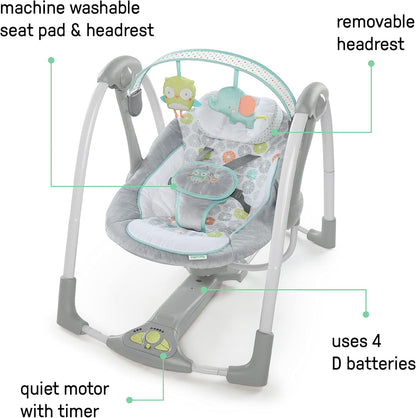 Ingenuity ConvertMe 2-in-1 Kompakte tragbare automatische Babyschaukel & Babysitz, batteriebetriebene Vibrationen, Naturgeräusche, 0-9 Monate 2,7-9 kg (Raylan)