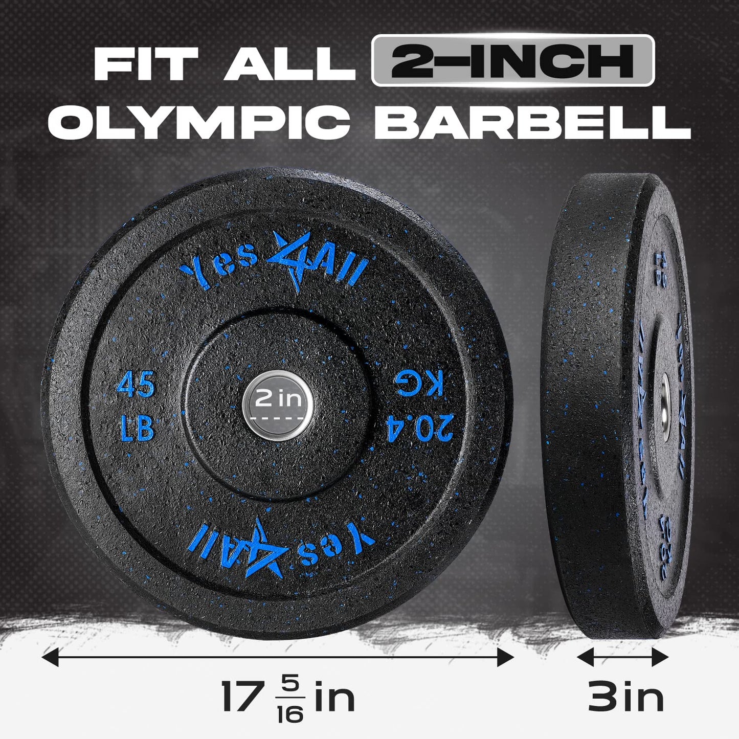 Yes4All 2" Bumper Plate, 10-190 LB Olympic Rubber Weight Plate with Steel Hub for WeightLifting, Strength Training, Home Gym, Less Impact, Absorb Bounce & Shock, Multiple Options