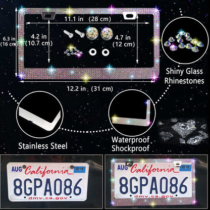 NBTEPEM 27-Piece Bling Car Accessories Set - Universal Fit Steering Wheel Covers, License Plate Frames, Phone Holder, Car Fast Charger, Coasters (Pink)
