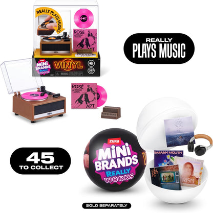 Mini Brands Really Works Vinyl Playset Series 1 by ZURU – Functional Mini Vinyl Record Player with Actual Music Playback, Includes Record & Stand, Collectible Toy for Kids, Gen Z & Adults