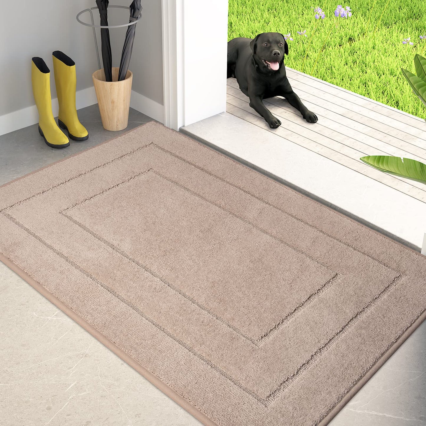 PURRUGS Dirt Trapping Door Mat 32" x 70", Non-Slip/Skid Machine Washable Entryway Rug, Dog Doormat, Super Absorbent Welcome Mat for Muddy Wet Shoes and Paws, Grayish Brown