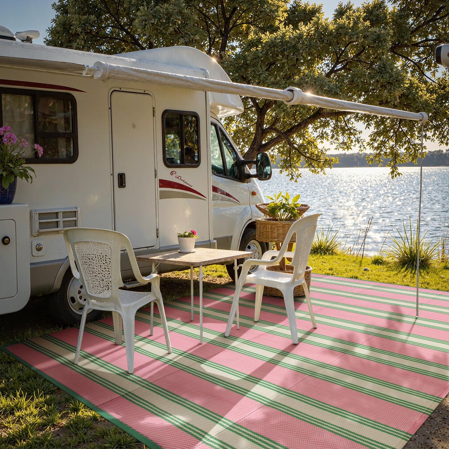 Lahome Outdoor Rugs 8x10 Waterproof, Reversible Outdoor Plastic Straw Rug for Camping Patio, RV Outdoor Rugs Outside, Outdoor Carpet for Porch Deck Backyard Picnic(Blue/Yellow,8'x 10')