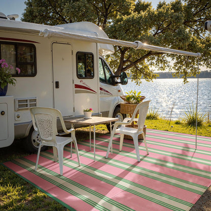 Lahome Outdoor Rugs 8x10 Waterproof, Reversible Outdoor Plastic Straw Rug for Camping Patio, RV Outdoor Rugs Outside, Outdoor Carpet for Porch Deck Backyard Picnic(Blue/Yellow,8'x 10')