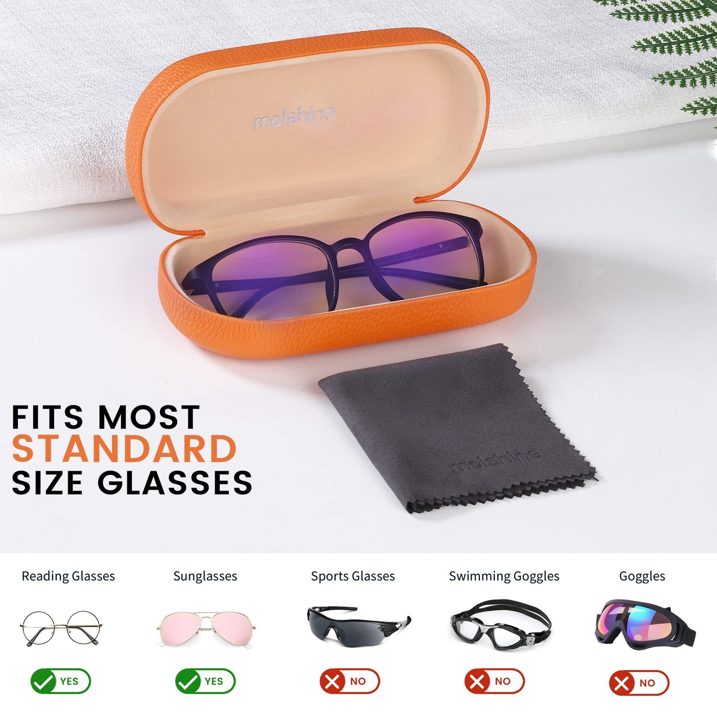 molshine Hartschalen-Leder-Sonnenbrillenetui, klassisches großes Brillenetui für Damen und Herren, Sonnenbrille (Schwarz)