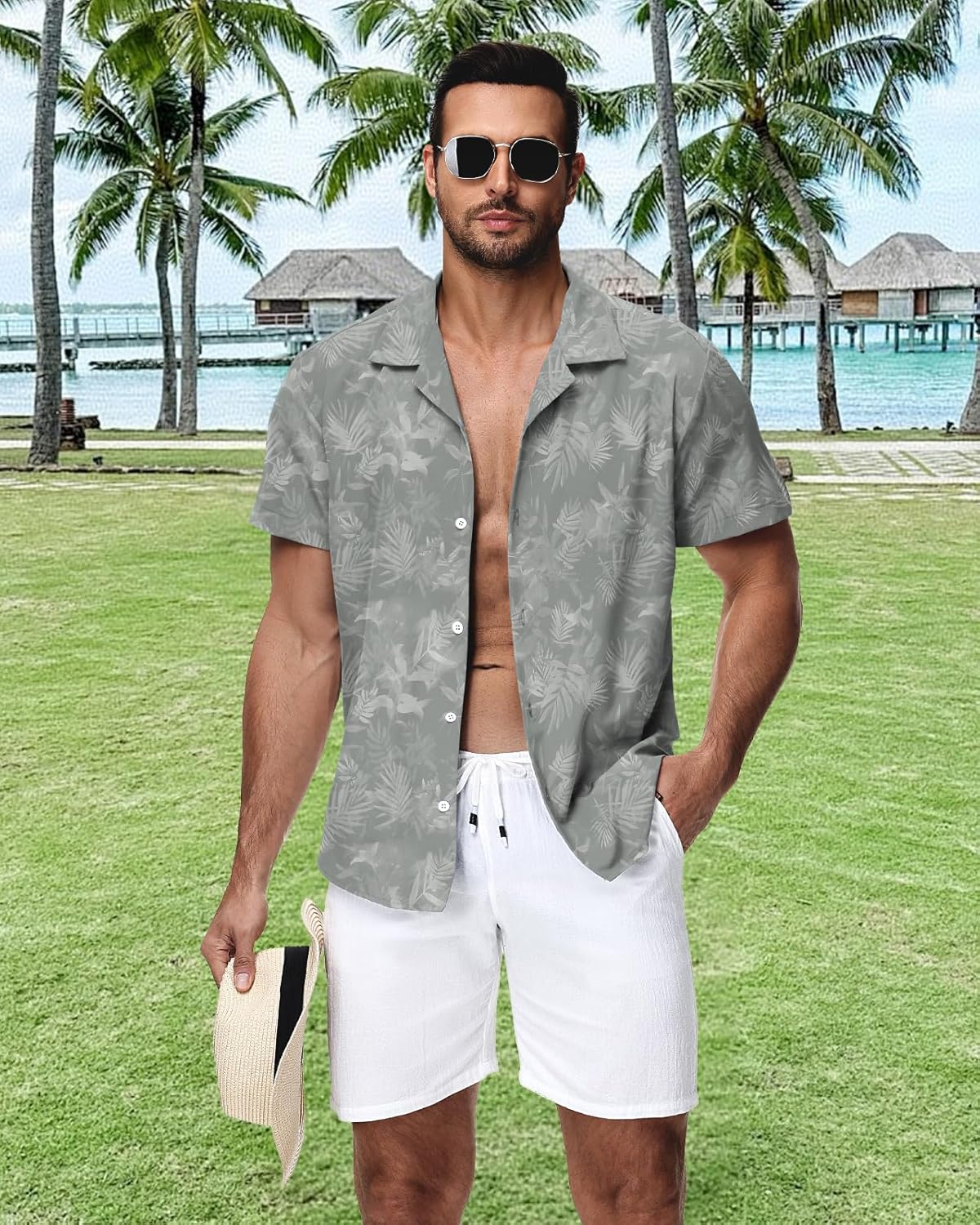 HMIYA Herren Hawaiihemden Kurzarm Button-Up Hemd Herren S-3XL