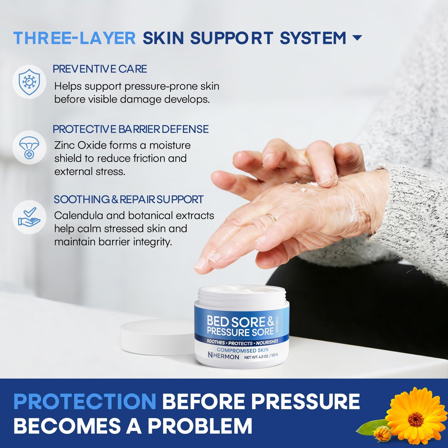 Hermon Bed Sore & Pressure Sore Fast Healing Cream – Skin Care Cream for Compromised Skin, Helps Support Healing of Bed Sores, Pressure Sores, Chafing, Minor Burns & Sunburn