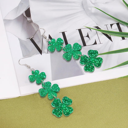 Prstvil St. Patricks Day Ohrringe, grüne Kleeblatt-Ohrringe für Damen, St. Patrick's Day Accessoires Glücksbringer Creolen (Grün-2)