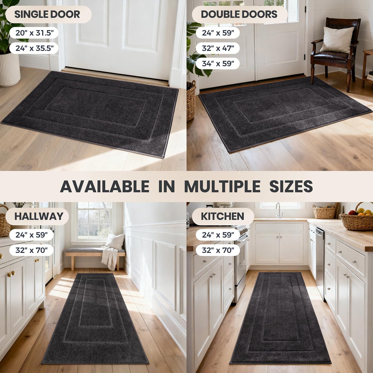 PURRUGS Dirt Trapping Door Mat 32" x 70", Non-Slip/Skid Machine Washable Entryway Rug, Dog Doormat, Super Absorbent Welcome Mat for Muddy Wet Shoes and Paws, Grayish Brown