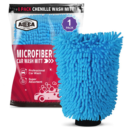 AIDEA Car Wash Mitt Microfiber, 2PK Scratch Free Lint-Free, Premium Chenille Microfiber Mitt Car Wash Brush, Green, Regular Size 7.12''X10.14''