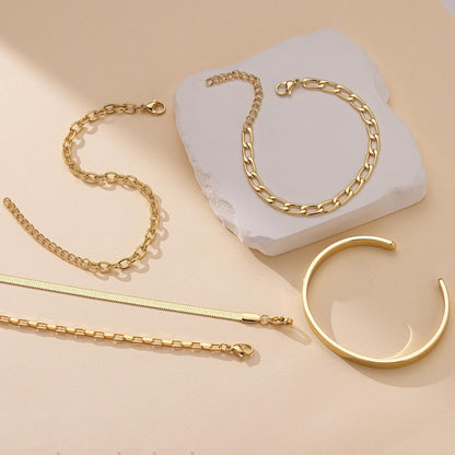 Goldarmbänder für Frauen Stapel Nicht Anlaufen, 14K Vergoldete Stapelbare Armbänder Set für Frauen Trendy, Wasserdicht Einfacher Schmuck Sets Geschenke Inklusive Perlen-/Kuban-/Büroklammer-/Fischgräten-/Seilglieder-Kette, Modeaccessoires