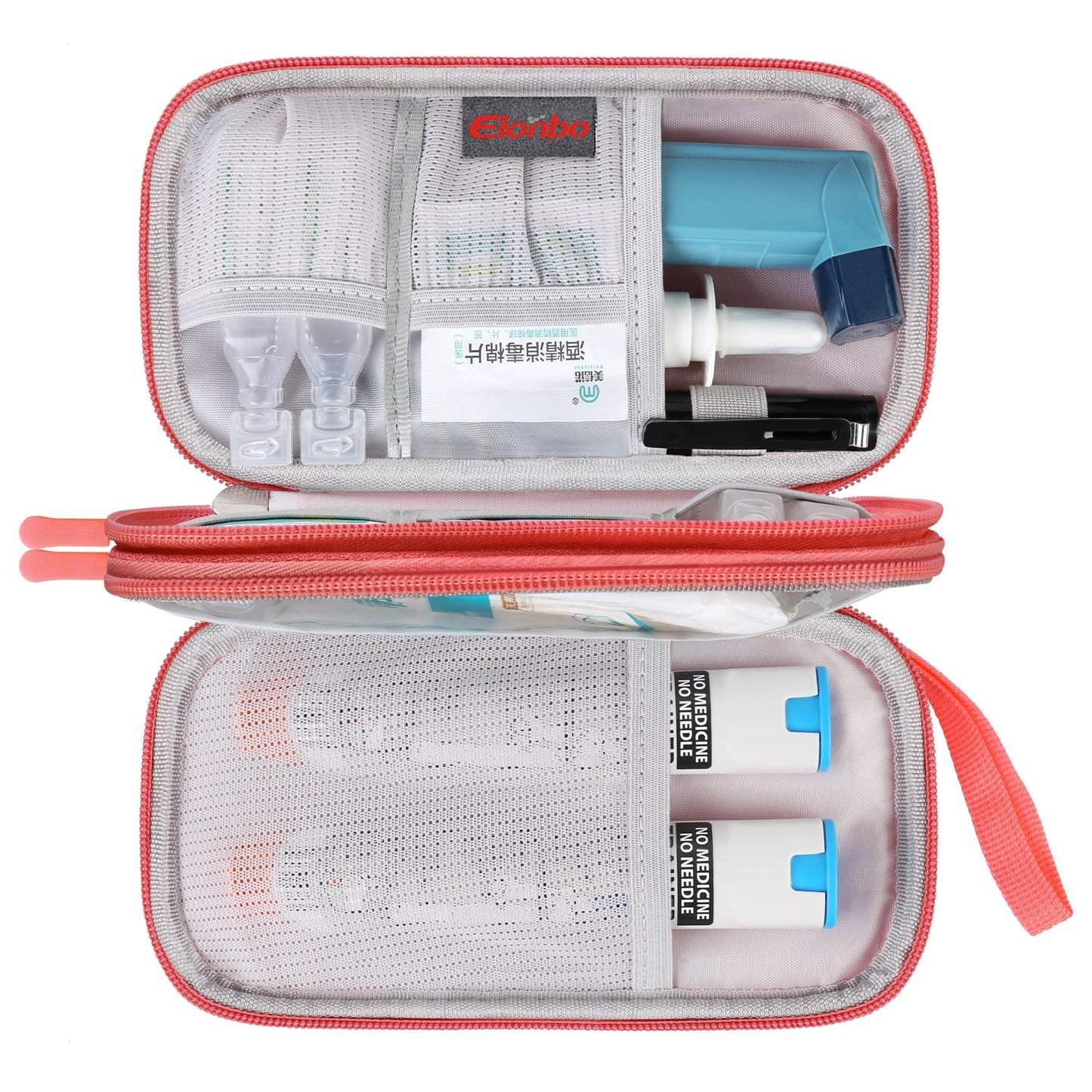 Elonbo Kit Bag, EpiPen Carrying Case, Travel Medicine Kit for 2 Epi Pens or Auvi Q, Asthma Inhaler, Nasal Spray, Allergy Meds, Diabetic Supplies, Ventolin Inhaler Organize Holder Case, Black