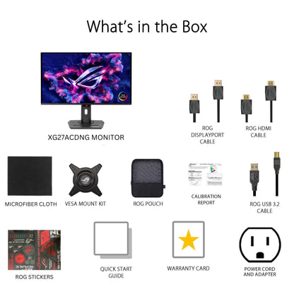 ASUS ROG Swift 32” 4K OLED Gaming Monitor (PG32UCDM) - UHD (3840 x 2160), QD-OLED, 240Hz, 0.03ms, G-SYNC Compatible, Custom Heatsink, Graphene Film, 99% DCI-P3, True 10-bit, 90W USB-C