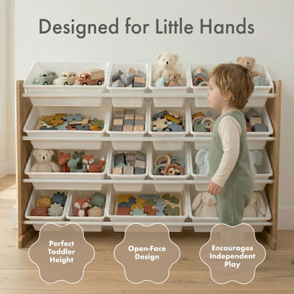 Humble Crew Toy Storage Organizer with 20 Removable Storage Bins for Kids Playroom, 4-Tier Toddler Toy Organization and Storage, Natural/White