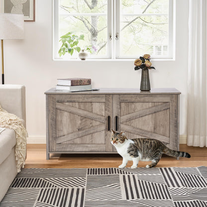 Homhedy Cat Litter Box Enclosure, Wooden Cat Washroom Furniture with Barn Door, Pet House, Fit Most of Litter Box, White
