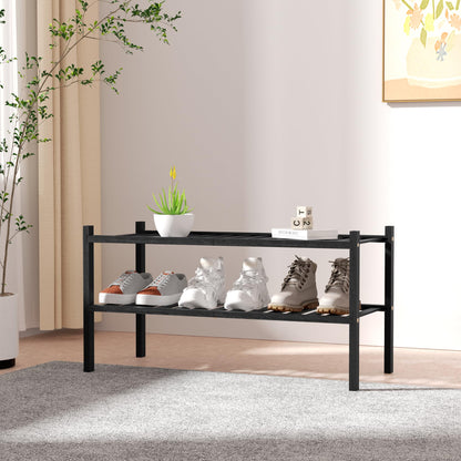 ROMGUAR CRAFT 3 Tier Bamboo Shoe Rack for Closet Free Standing Wood Shoe Shelf Storage Organizer for Entryway Small Space Stackable 27"x11"x20" (Natural)