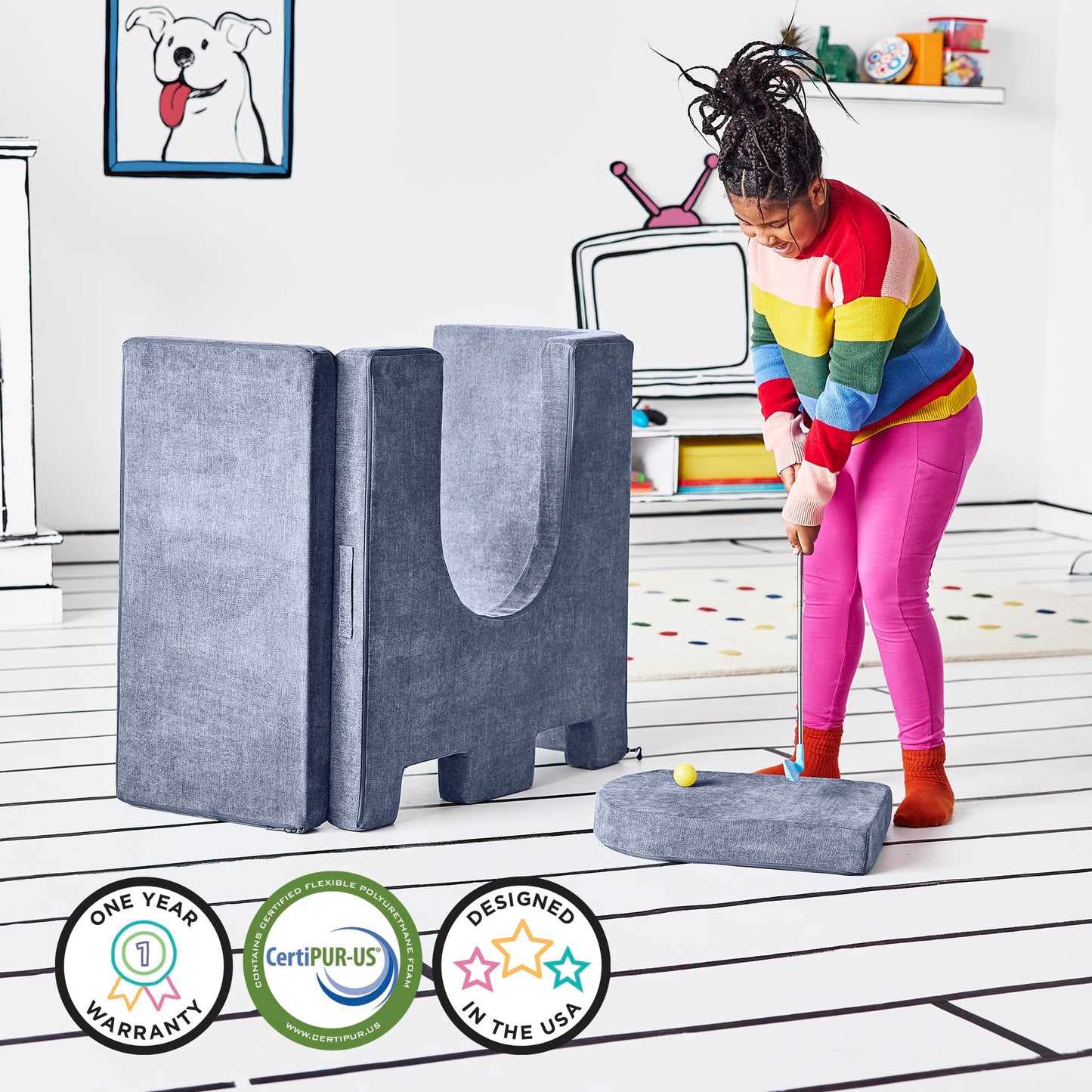 Yourigami Kids and Toddler Play Gym, Playroom Couch Set, Durable Modular Design, Green Meadows