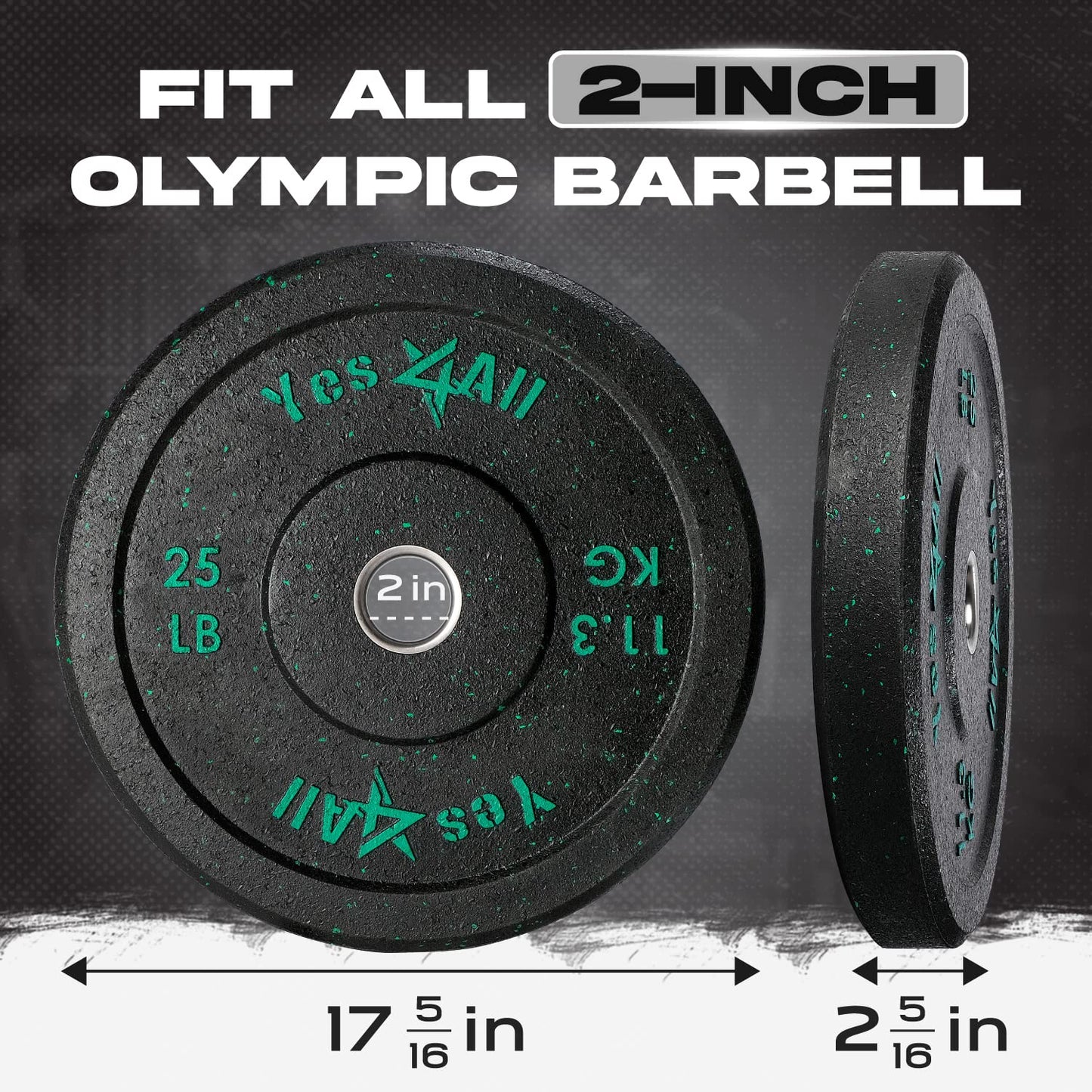 Yes4All 2" Bumper Plate, 10-190 LB Olympic Rubber Weight Plate with Steel Hub for WeightLifting, Strength Training, Home Gym, Less Impact, Absorb Bounce & Shock, Multiple Options