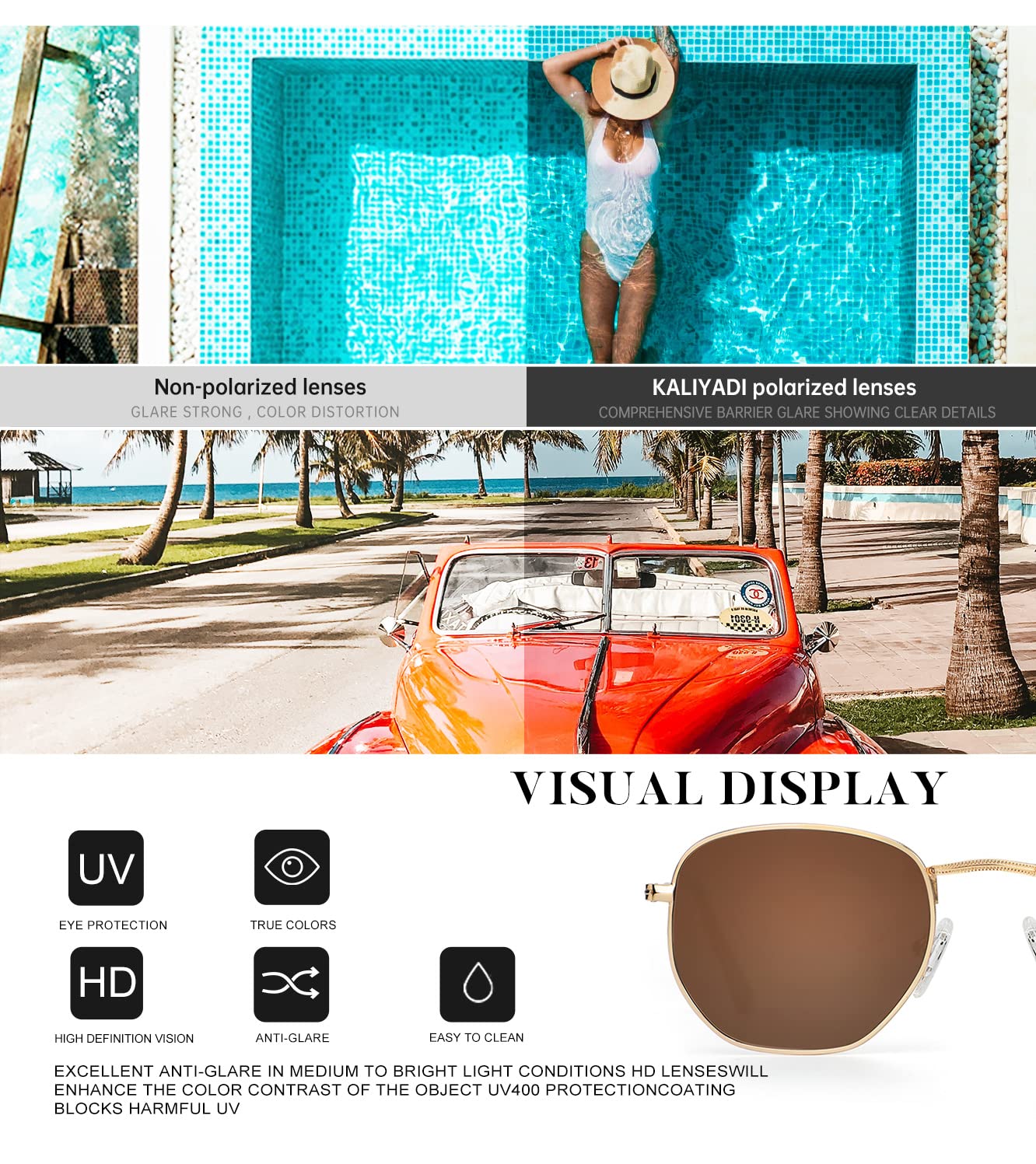 KALIYADI Sonnenbrillen für Damen und Herren Polarisiert Hexagon Damensonnenbrillen Trendy Metallrahmen UV-Schutz (Gold Rahmen Grau Linse)