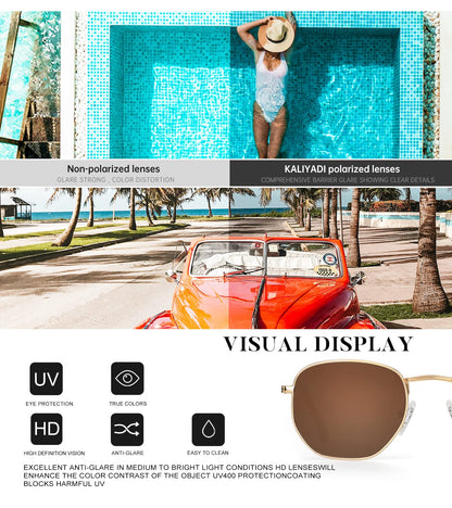 KALIYADI Sonnenbrillen für Damen und Herren Polarisiert Hexagon Damensonnenbrillen Trendy Metallrahmen UV-Schutz (Gold Rahmen Grau Linse)