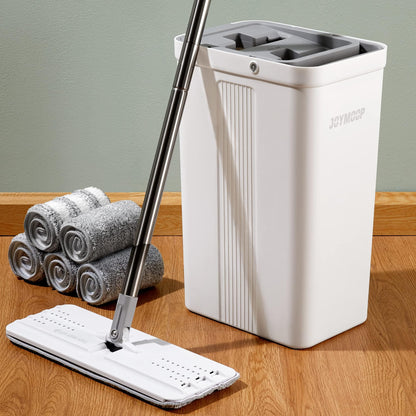 White Bucket #2124 + 50" Flat Mop + 5 Pads