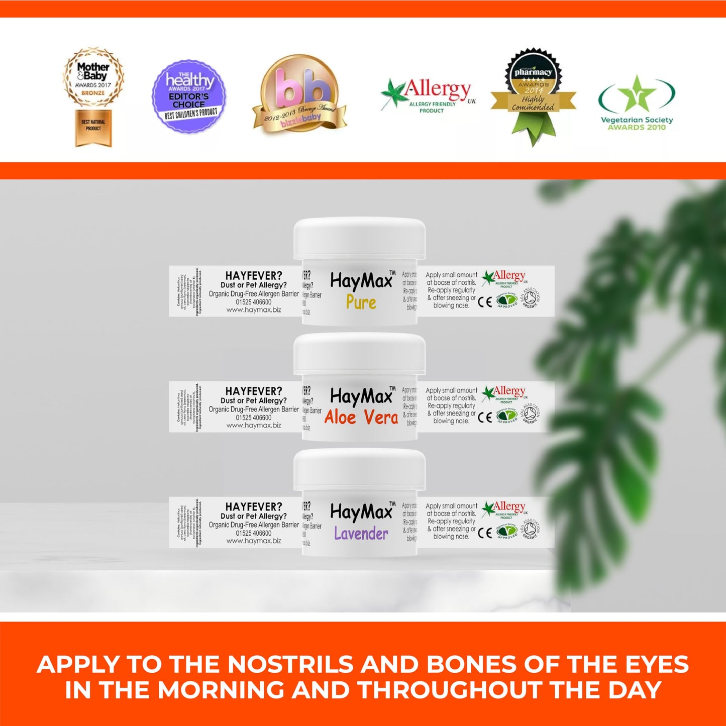HayMax Allergen Barrier Balm 3X 0.17 fl oz (Pure, Aloe, Lavender), Organic, Natural, Non-Drowsy Hay Fever Allergy Relief Balm - Traps Pollen & Provides Ragweed Allergy Relief & Cedar Fever Relief