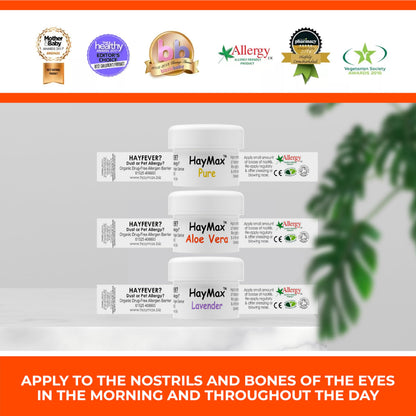 HayMax Allergen Barrier Balm 3X 0.17 fl oz (Pure, Aloe, Lavender), Organic, Natural, Non-Drowsy Hay Fever Allergy Relief Balm - Traps Pollen & Provides Ragweed Allergy Relief & Cedar Fever Relief