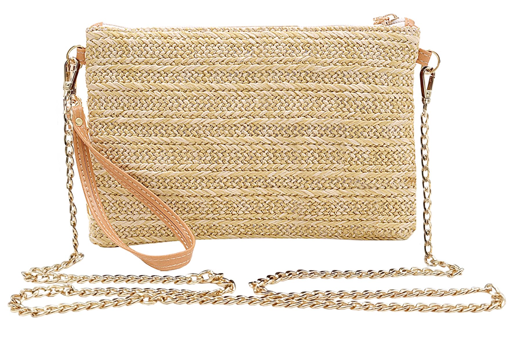 Beurlike Straw Clutch Purses for Women Beach Wristlet Wallet Small Cross body bag for Girls(Natural)