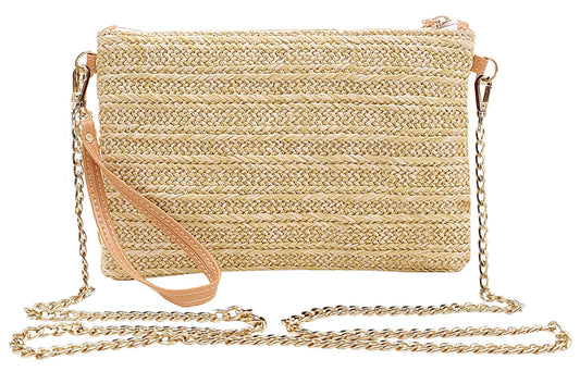 Beurlike Straw Clutch Purses for Women Beach Wristlet Wallet Small Cross body bag for Girls(Natural)