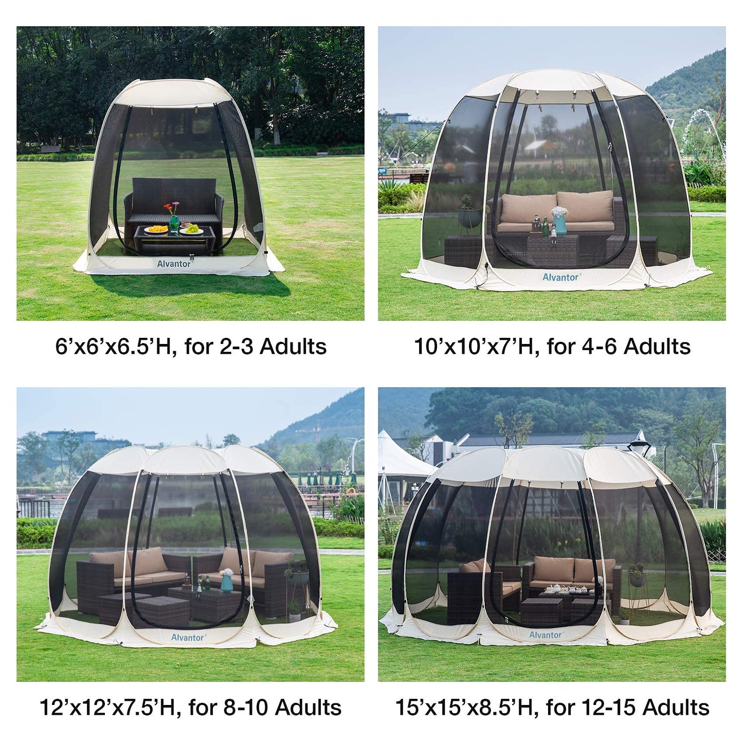 Alvantor Pop Up Screen House Tent, Instant Outdoor Gazebo with Mosquito Netting & UPF 50+ Sun Protection, Portable Canopy Shelter for Patio, Backyard, Camping (2-10 Person)