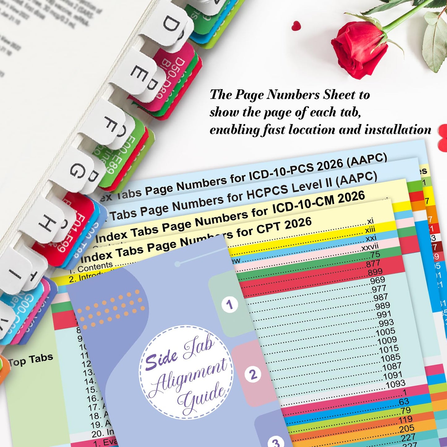 Index Tabs for CPT, AAPC Version ICD-10-CM, HCPCS Level II & ICD-10-PCS 2026, 4 Set Bundles Set (Book not Included), Color-Coded with Code Ranges, Laminated & Waterproof & Repositionable