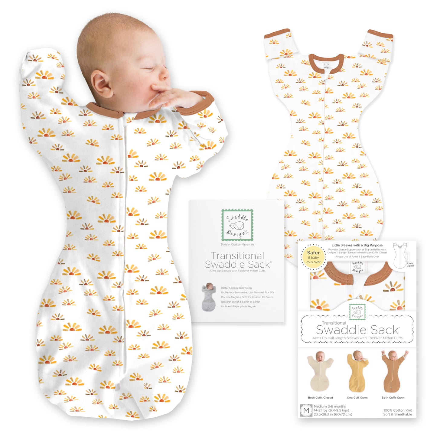 SwaddleDesigns Swaddle Sack with Arms Up Half-Length Sleeves and Mitten Cuffs,