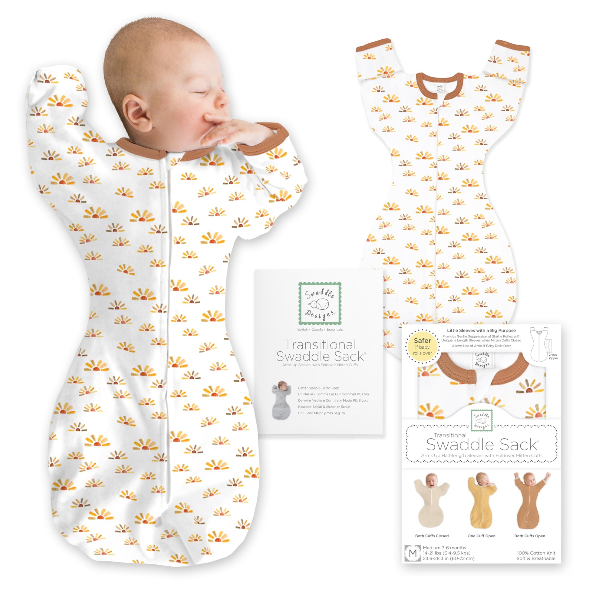 SwaddleDesigns Swaddle Sack with Arms Up Half-Length Sleeves and Mitten Cuffs,