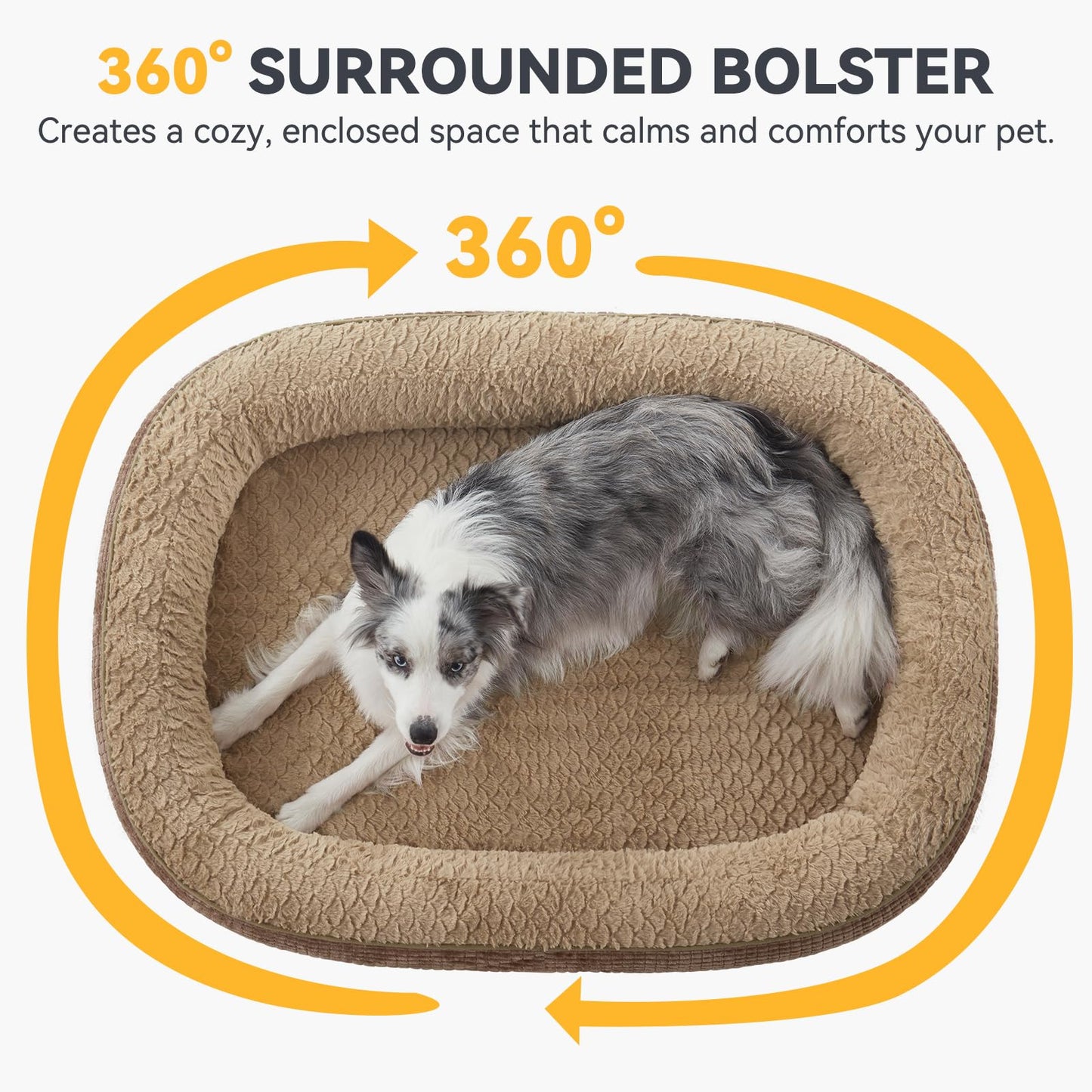 JOEJOY Orthopedic Dog Beds Large Sized Dog, XL Egg-Crate Memory Foam Pet Couch Bed with Bolster Sides, Waterproof Lining, Removable Washable Cover & Non-Slip Bottom, Brown