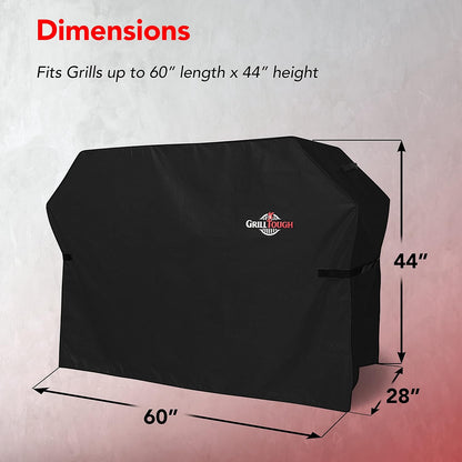 GrillTough Heavy Duty Grillabdeckung für Außengrill, 147 cm – wasserdicht, wetterbeständig, UV- & lichtbeständig mit Befestigungsriemen – Gasgrill Abdeckung für Weber, Genesis, Charbroil etc. Schwarz