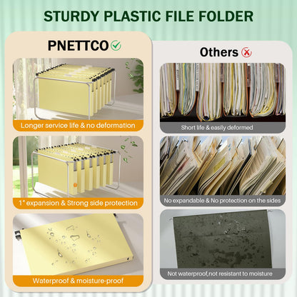 Extra Capacity Plastic Hanging File Folder, 12 Pack Reinforced Hang Folders Legal Size, Heavy Duty 1 Inch Expansion Filing Cabinet Folders, for Bulk Files, Medical Charts, Cream Yellow