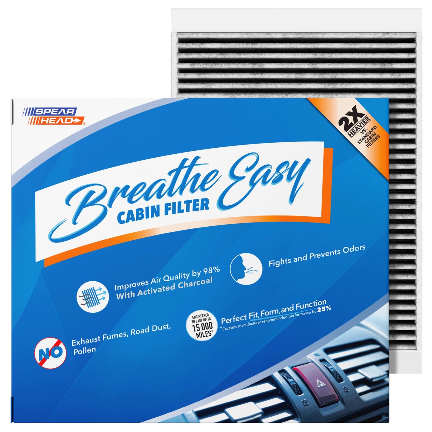 Spearhead Odor Defense Breathe Easy AC & Heater Cabin Filter | Fits Select 2016-2025 Toyota, Lexus, Subaru, 2016-2023 CX-9 Like OEM | Up to 25% Longer Lasting w/Activated Carbon (BE-157)