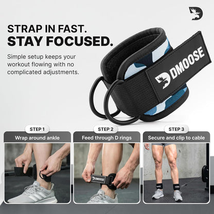 DMoose Ankle Strap for Cable Machine - One Size Fit with Premium Padding, Workout Kickback Ankle Cuffs, Ankle Bands for Working Out, Booty Workouts, Leg Extension, Hip Abductors & Lower Body Exercises