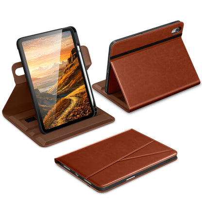 DTTO for iPad A16 Case, iPad 11th / 10th Generation Case (2025/2022), 360 Degree Rotating Premium Leather Folio Stand Cover with Pencil Holder, Brown