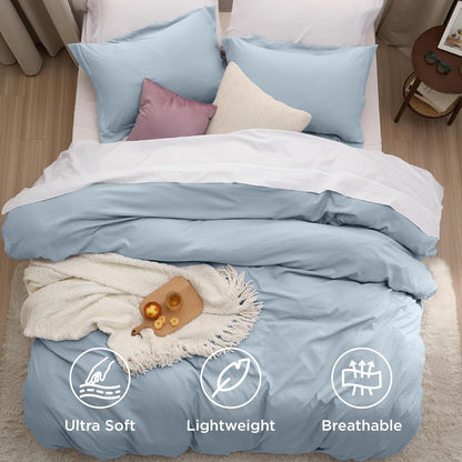 Funda nórdica blanca Bedsure, tamaño Queen, 3 piezas, aspecto de algodón prelavado, juego de cama extrasuave, incluye 1 funda nórdica de 228 x 228 cm con cierre de cremallera y 2 fundas de almohada, edredón no incluido