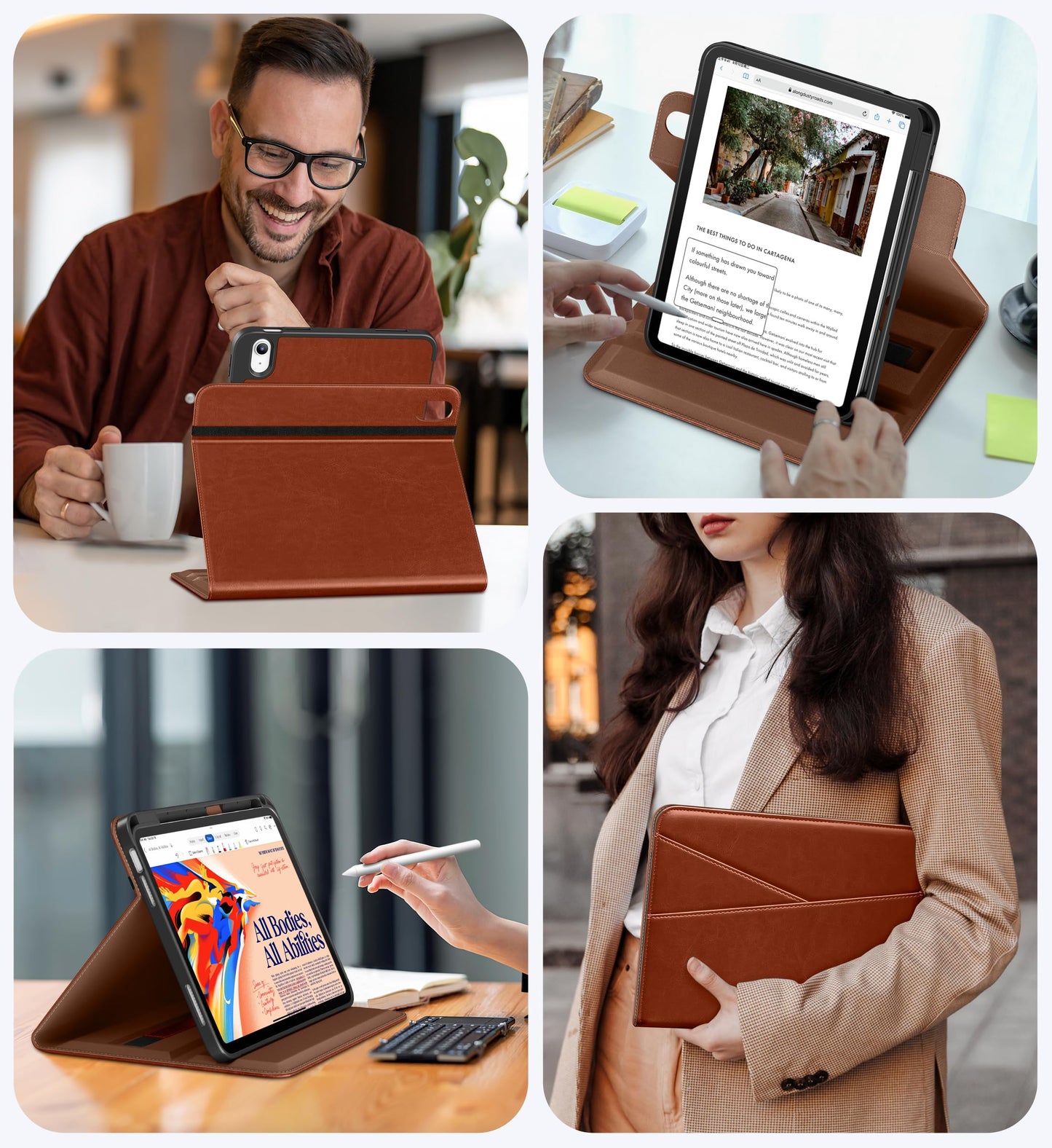 DTTO for iPad A16 Case, iPad 11th / 10th Generation Case (2025/2022), 360 Degree Rotating Premium Leather Folio Stand Cover with Pencil Holder, Brown