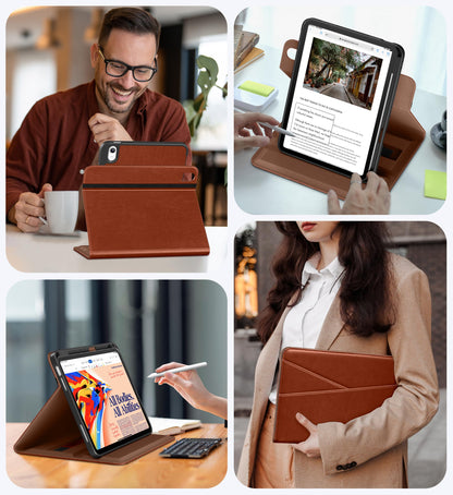 DTTO for iPad A16 Case, iPad 11th / 10th Generation Case (2025/2022), 360 Degree Rotating Premium Leather Folio Stand Cover with Pencil Holder, Brown