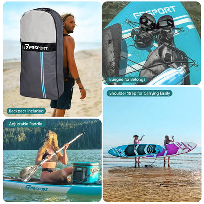 FBSPORT 11' Premium Stand Up Paddle Board, Yoga Board with SUP Accessories & Carry Bag | Wide Stance, Surf Control, Non-Slip Deck, Leash, Paddle and Pump for Youth & Adult