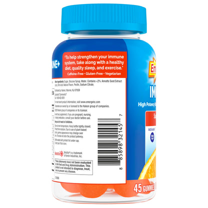 Emergen-C Immune+ Triple Action Immune Support Gummies, BetaVia (R), 1000mg Vitamin C, B Vitamins, Vitamin D and Antioxidants, Super Orange, Back to School Essentials - 45 Count (Pack of 12)