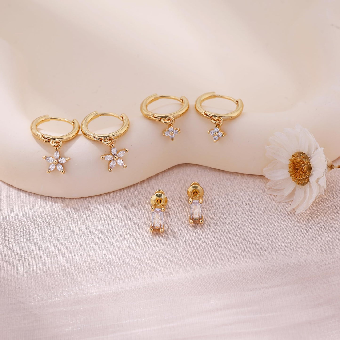 Gold Earrings For Women, Dainty Huggie Earrings Stack 14K Gold Plated Pearl Dangle Earrings for Women Trendy Cute Hypoallergenic Unique Gold Earring Stack Fashion Gold Jewelry Gifts