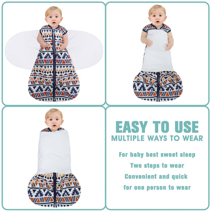 BSTOPPT Fleece Newborn Sleep Sack Baby Swaddle,3-Way Adjustable Wearable Blanket,2 Pack Fleece Swaddling sleeping bag TOG 2.0， (Blue&Green, 0-3 Months)