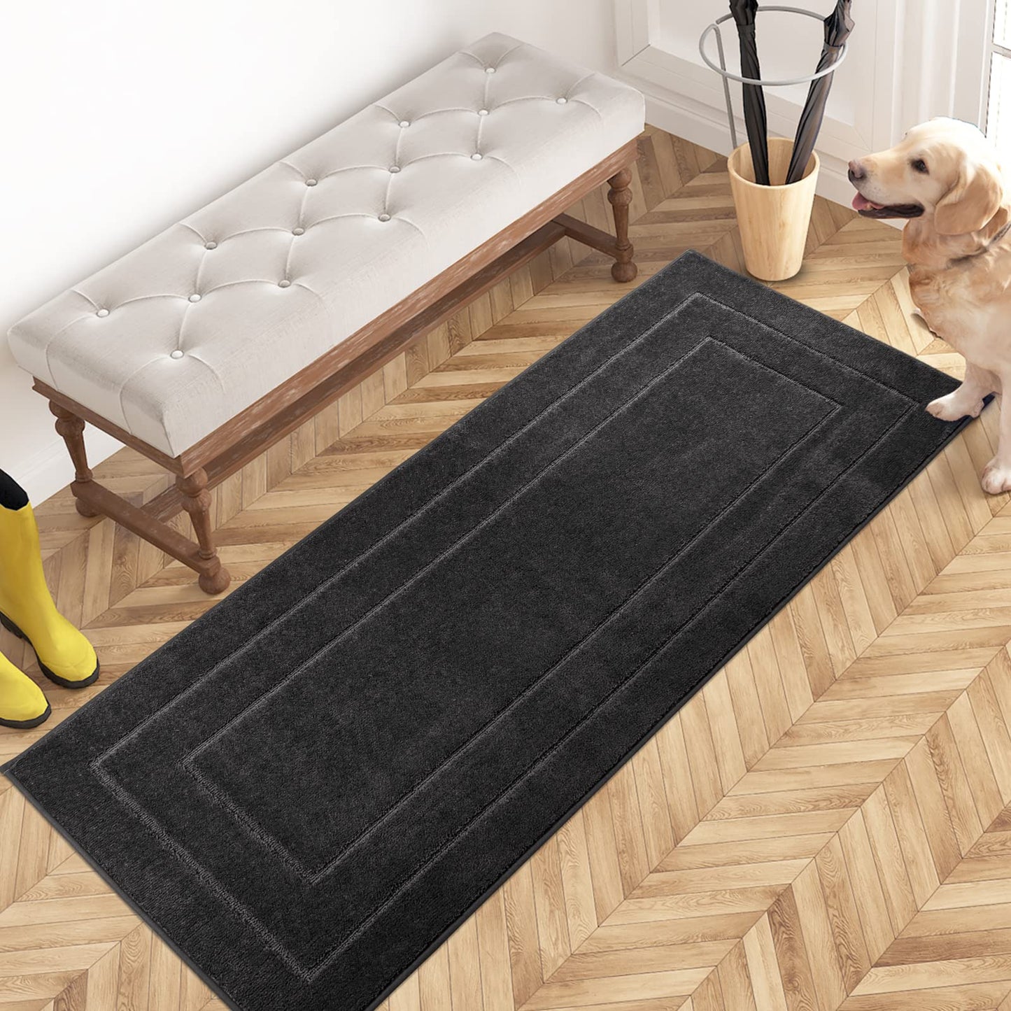 PURRUGS Dirt Trapping Door Mat 32" x 70", Non-Slip/Skid Machine Washable Entryway Rug, Dog Doormat, Super Absorbent Welcome Mat for Muddy Wet Shoes and Paws, Grayish Brown