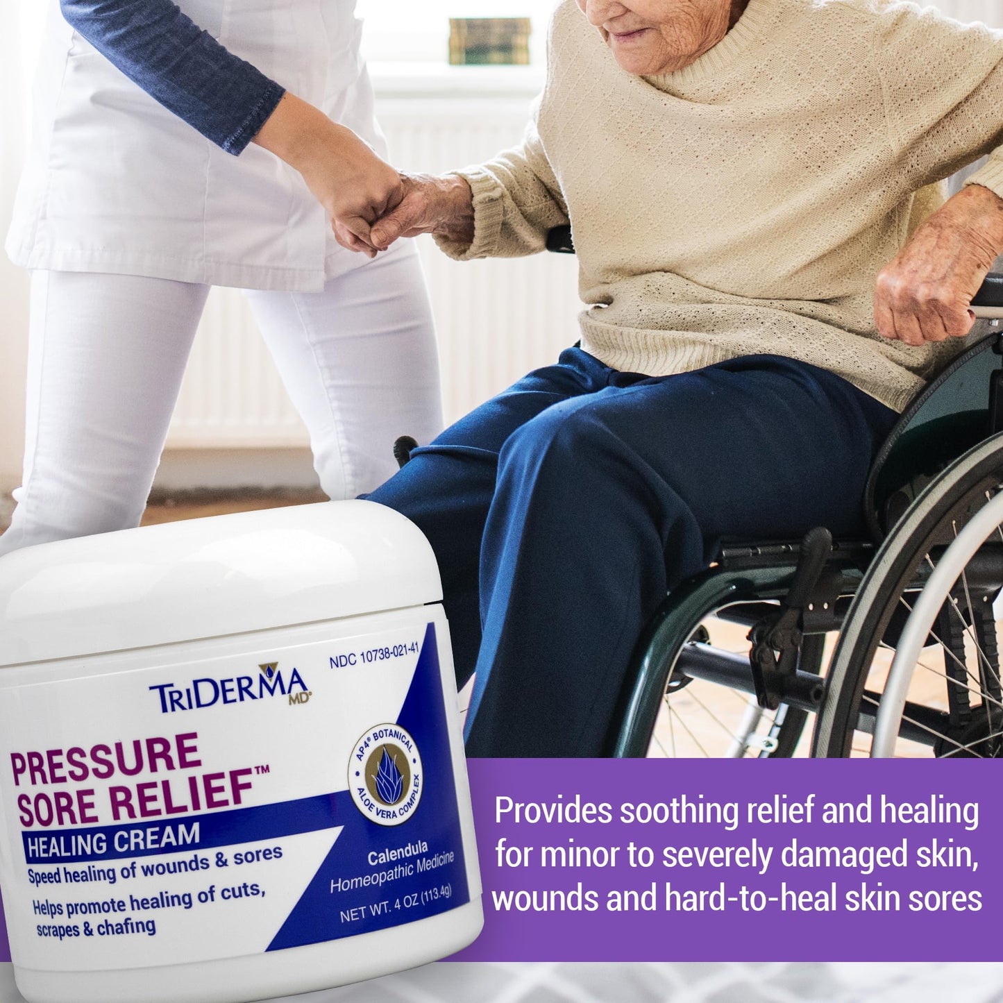 TriDerma MD Pressure Sore Relief Healing Cream for Bed Sores, Pressure Sores, Wound Healing, Chafed Skin and Hard-to-Heal Skin Sores with Calendula and AP4 Aloe Vera Gel, 4 oz Tube